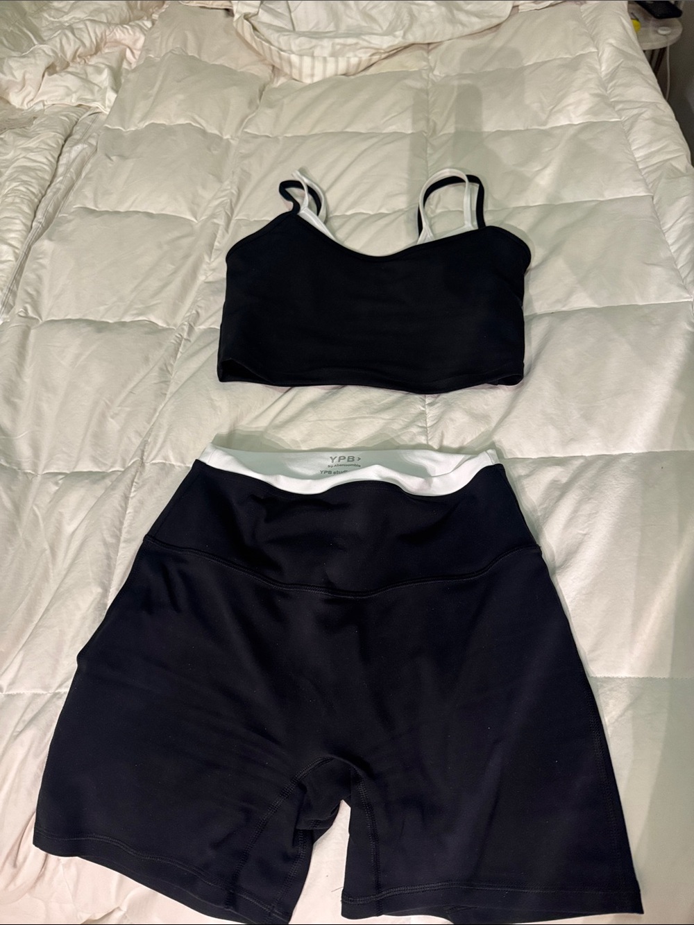 Abercrombie YPB Black Two-Piece Active Set with White Trim
